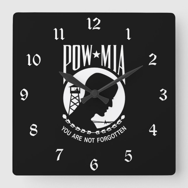 POW MIA Flag: Missing Soldiers of Vietnam War, WW2 Square Wall Clock (Front)