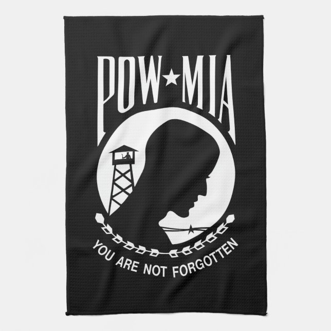 POW MIA Flag: Missing Soldiers of Vietnam War, WW2 Tea Towel (Vertical)