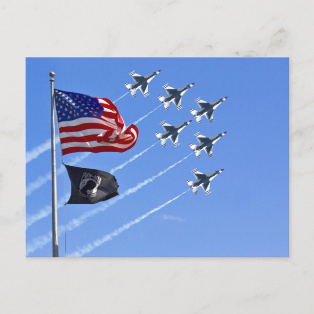 POW MIA Flag with Old Glory & The Thunderbirds Postcard (Front)