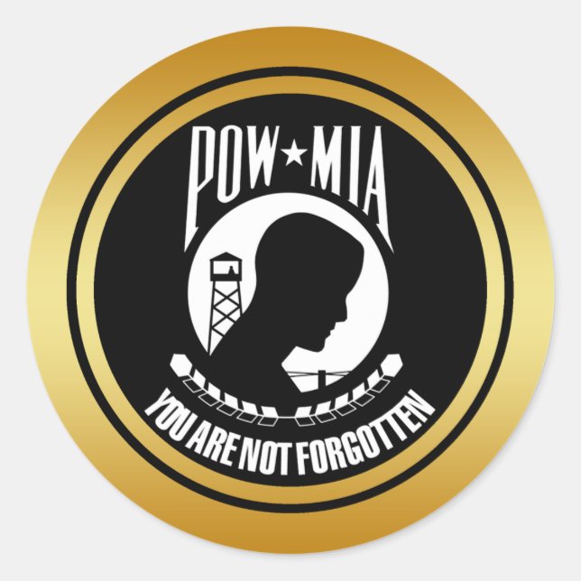 POW MIA - GOLD FRAME CLASSIC ROUND STICKER (Front)