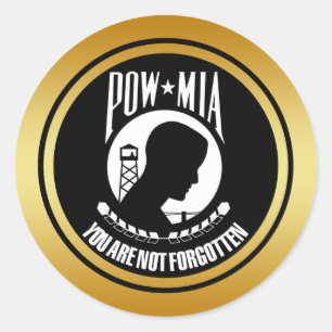 POW MIA - GOLD FRAME CLASSIC ROUND STICKER