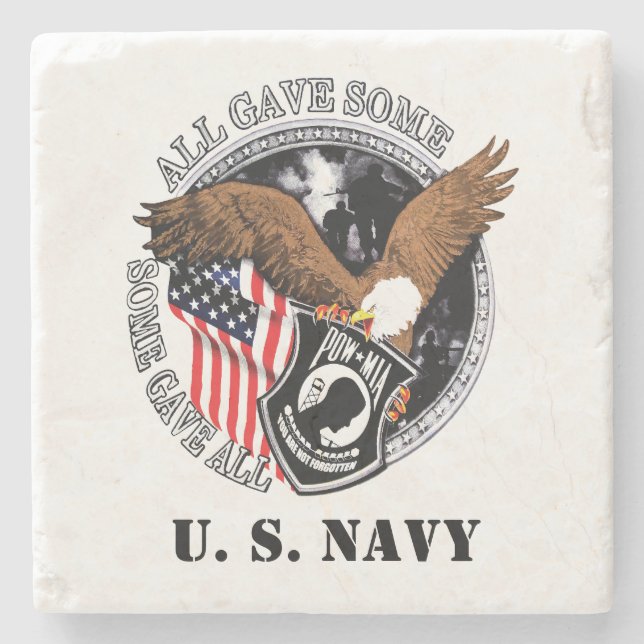 POW-MIA Patriotic Military Navy Stone Coaster (Front)