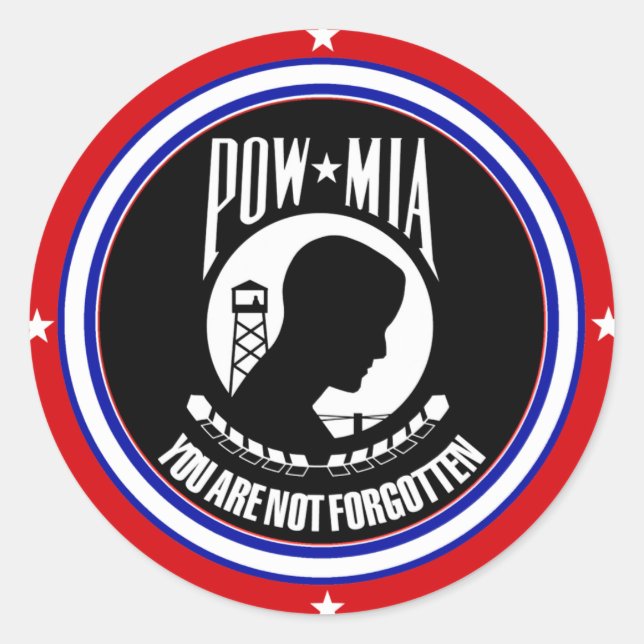POW MIA - RED WHITE AND BLUE CLASSIC ROUND STICKER (Front)