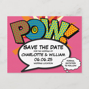 POW Save the Date Fun Retro Comic Book Pop Art Announcement Postcard