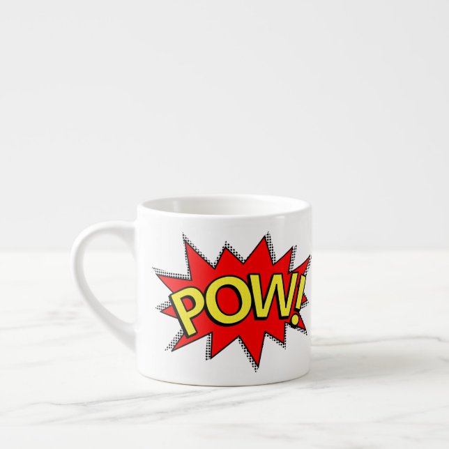 POW! - Superhero Comic Book Red/Yellow Bubble Espresso Cup (Left)