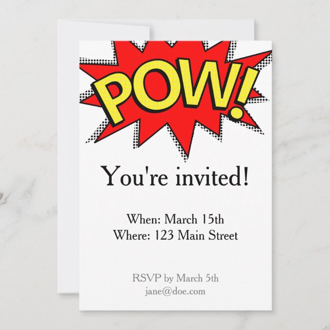 POW! - Superhero Comic Book Red/Yellow Bubble Invitation (Front)