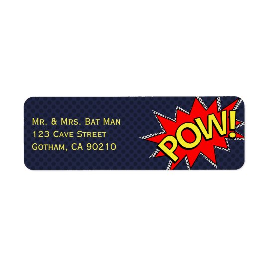 POW! - Superhero Comic Book Style Dark Grey Dotted Return Address Label