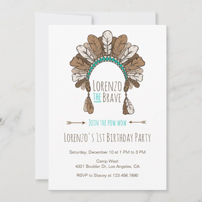 Pow Wow Headdress Tribal Birthday Party Invitation (Front)