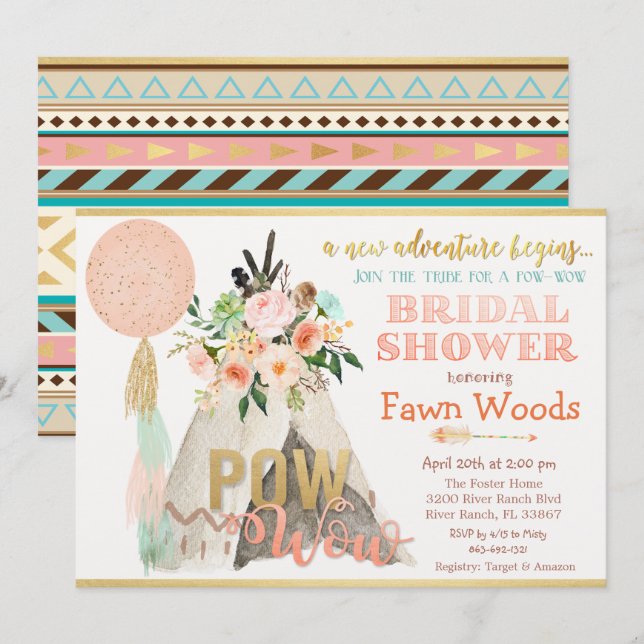 Pow Wow Tribal Teepee Bridal Shower Invitation (Front/Back)
