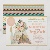 Pow Wow Tribal Teepee Tipi Baby Shower Invitation