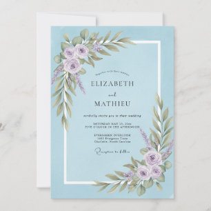 Powder Amethyst Leafy Wedding Invitation