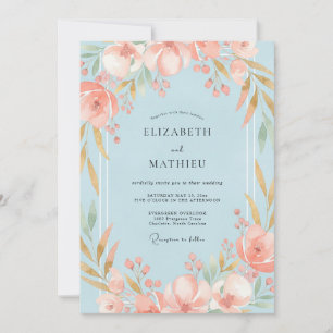 Powder Apricot Leaf Wedding Invitation