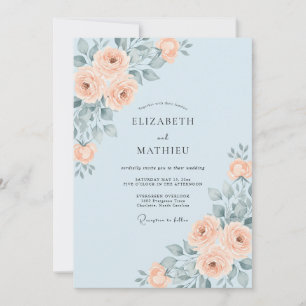 Powder Apricot Peony Wedding Invitation