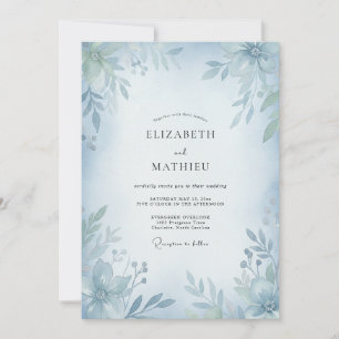 Powder Azure Muted Eucalyptus Wedding Invitation