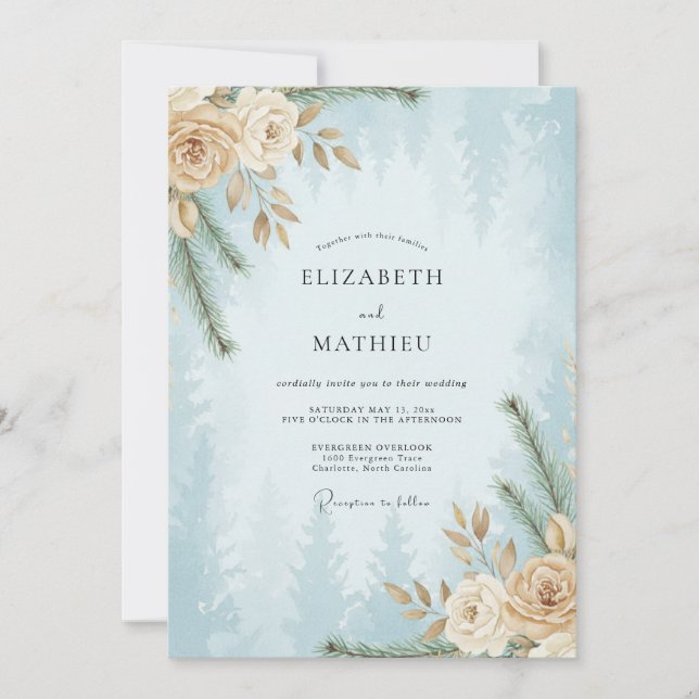 Powder Azure Painted Wedding Invitation (Front)