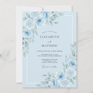Powder Azure Ranunculus Eucalyptus Wedding Invitation