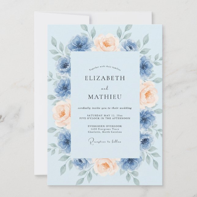 Powder Azure Rose Wedding Invitation (Front)