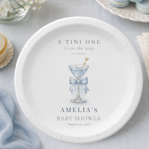 Powder Blue A Tini One Martini Bow Boy Baby Shower Paper Plate
