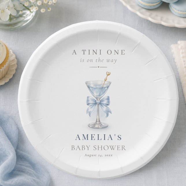 Powder Blue A Tini One Martini Bow Boy Baby Shower Paper Plate (Creator Uploaded)