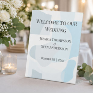Powder Blue Abstract Wedding Welcome Pedestal Sign