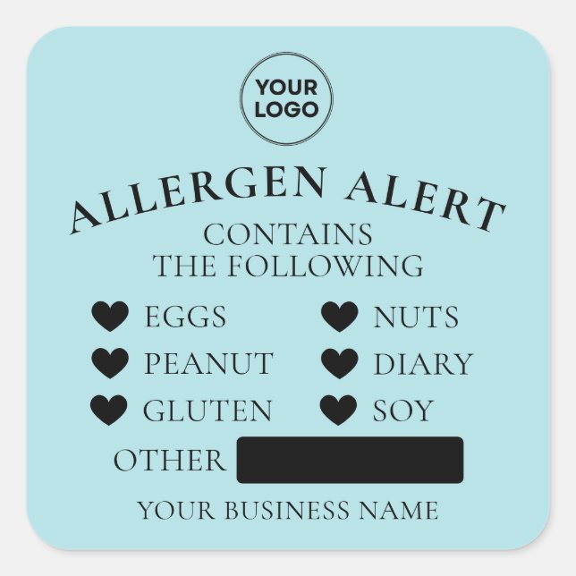 Powder Blue Allergy Alert Bakery Cake Food Sticker (Front)