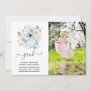 Powder Blue and Blush Pink Floral Graduation Photo Announcement