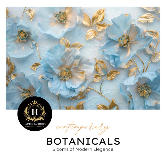 Powder Blue and Gold Floral Tissue Paper (Creator Uploaded)