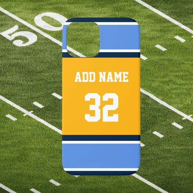 Powder Blue and Gold Sports Stripe  Case-Mate iPhone Case (Powder Blue and Gold Sports Stripes Phone Case. Perfect Birthday Gift for the Sports Fan.)