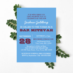 Powder Blue and Maroon Name Logo Bar Mitzvah Invitation