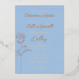 Powder Blue and Rose Gold Foil Wedding Invitation
