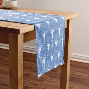 Powder blue and white Art Deco pattern 2 Long Table Runner