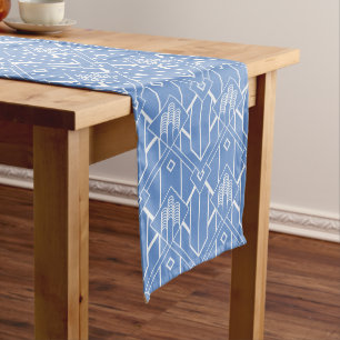 Powder blue and white Art Deco pattern 3 Long Table Runner