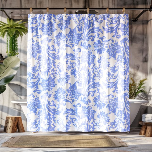 Powder Blue and White Floral Damask Shower Curtain (Creator Uploaded)