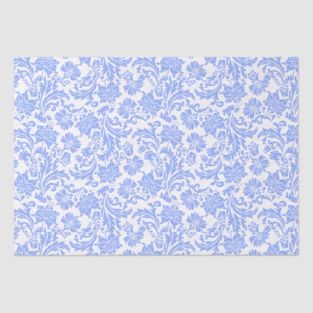 Powder Blue and White Floral Damask Tissue Paper (Front)