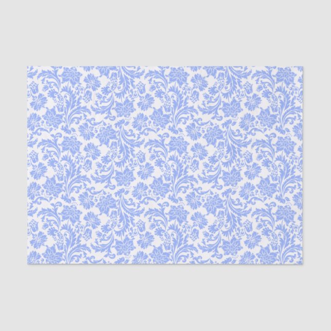 Powder Blue And White Floral Damasks Tissue Paper (Front)
