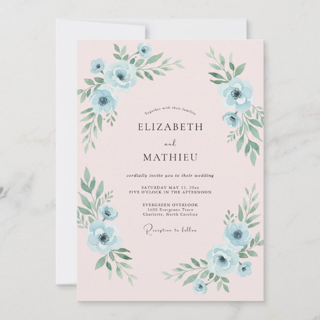 Powder Blue Anemone Wedding Invitation (Front)