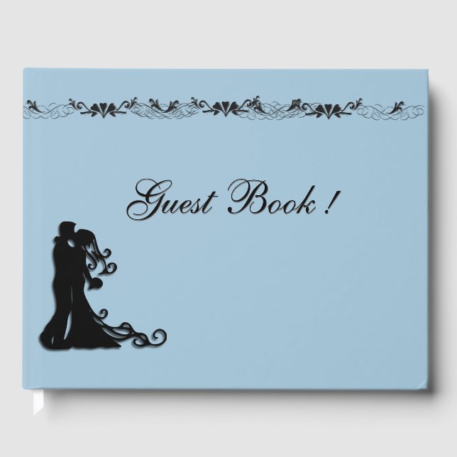 Powder Blue Black Accent Wedding Guest Book (Front)