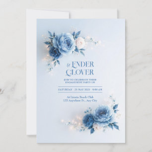 Powder Blue Blossom Border Wedding Invitation