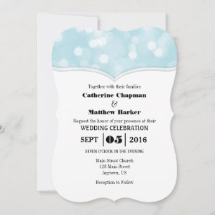 Powder Blue Bokeh Glitter Lights Wedding Invites