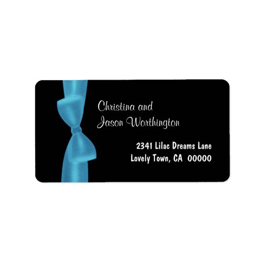 Powder Blue Bow Monogram Wedding Black Background Address Label