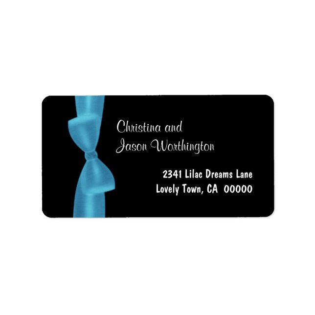 Powder Blue Bow Monogram Wedding Black Background Label (Front)