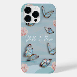 Powder blue butterfly millennial pink  iPhone 14 pro max case