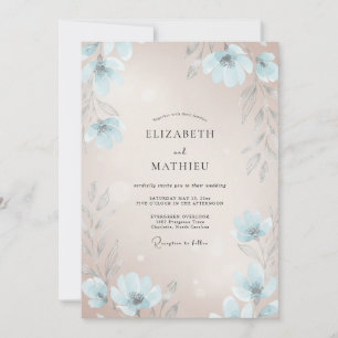 Powder Blue Champagne Wildflower Wedding Invitation