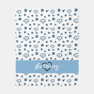 Powder Blue Cheer Hearts, Pom Poms, Megaphone Fleece Blanket