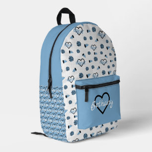 Powder Blue Cheer Hearts, Pom Poms, Megaphone Printed Backpack