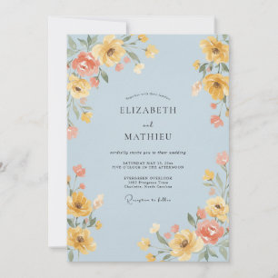 Powder Blue Cheerful Wildflower Wedding Invitation
