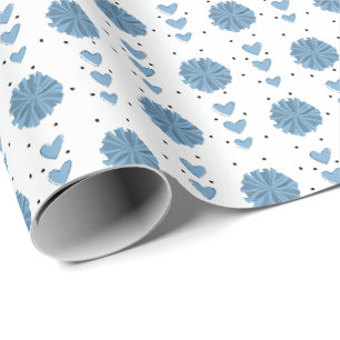 Powder Blue Cheerleader Pom Poms & Hearts Pattern Wrapping Paper