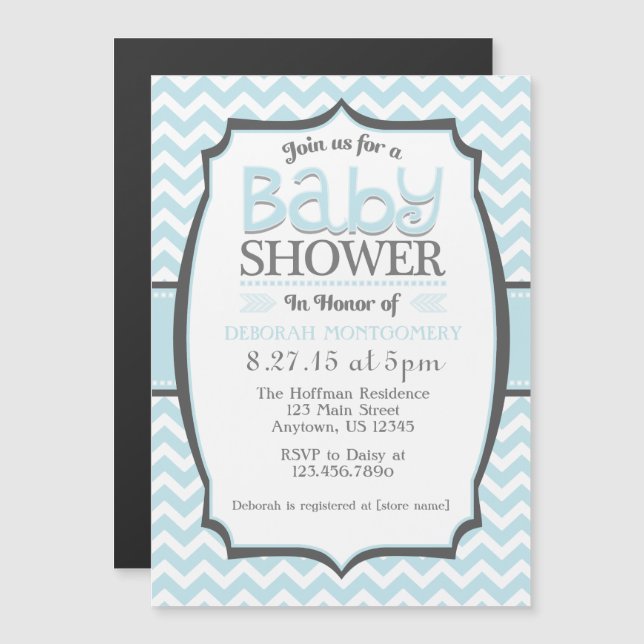 Powder Blue Chevron Magnetic Baby Shower Invite (Front/Back)