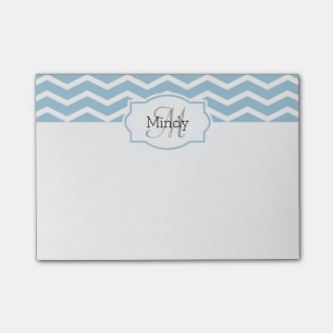 Powder Blue Chevron Name Monogrammed Post-it Notes