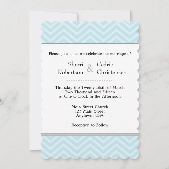 Powder Blue Chevron Wedding Invitations (Front)